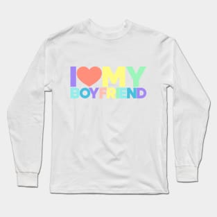 I Love My Boyfriend Red Hearts Love Couple (Rainbow) Long Sleeve T-Shirt